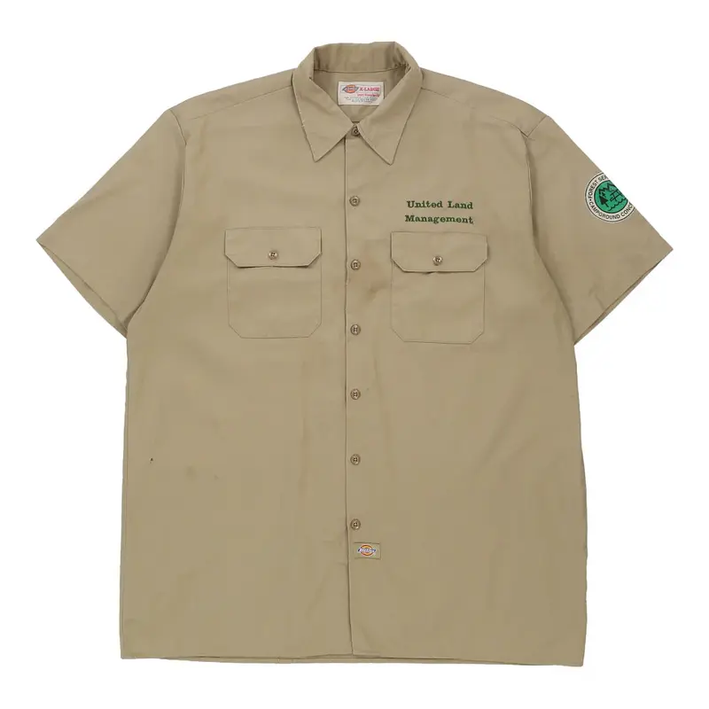 Dickies Short Sleeve Shirt - XL Beige Polyester Blend