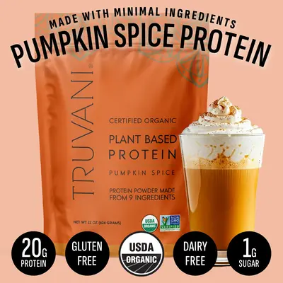 Truvani's Pumpkin Spice Flavored Plant Based Protein Powder *Seasonal Flavor* 20g Organic Plant Based Protein | 20 Servings |...