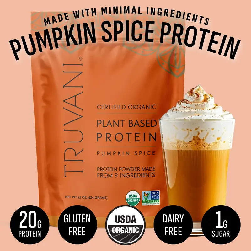 Truvani's Pumpkin Spice Flavored Plant Based Protein Powder *Seasonal Flavor* 20g Organic Plant Based Protein | 20 Servings |...