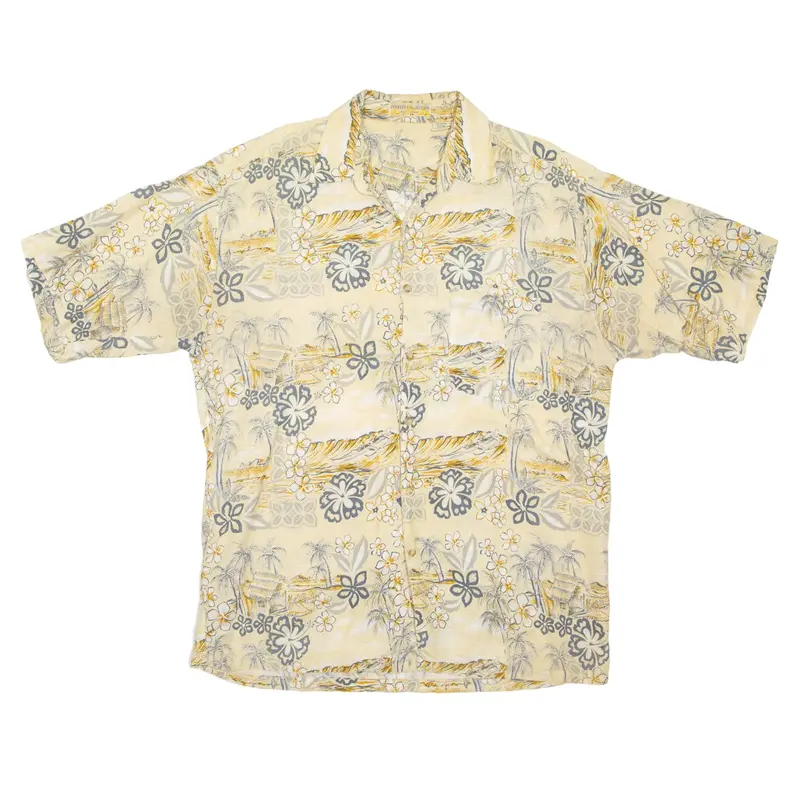 EVEREST COLLECTION Hawaiian Shirt Beige Floral Short Sleeve Mens XL