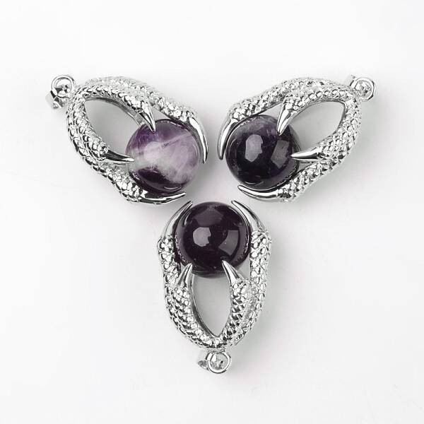 Eagle Claw Alloy Amethyst Pendants