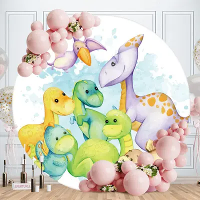 Aperturee Circle Animals And Airplane Birthday Backdrop | Birthday Round Backdrop Cover | Round Backdrop Fabric Cover | Round...