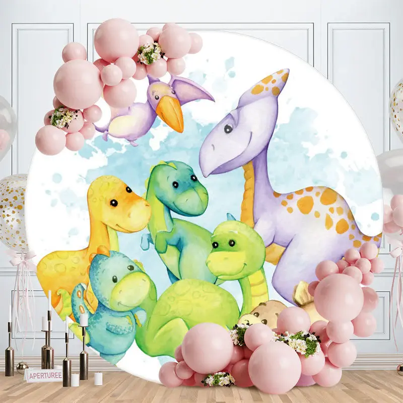 Aperturee Circle Animals And Airplane Birthday Backdrop | Birthday Round Backdrop Cover | Round Backdrop Fabric Cover | Round...