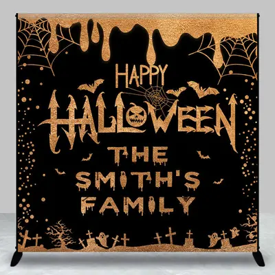 Black Gold Glitter Custom Happy Halloween Backdrop