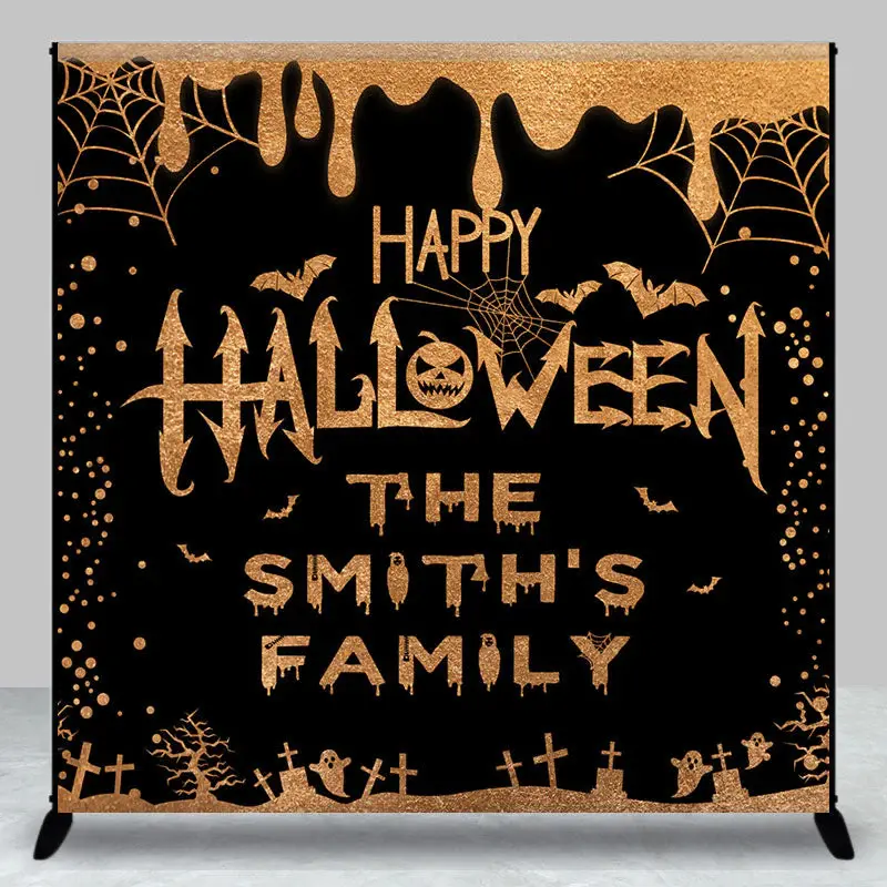 Black Gold Glitter Custom Happy Halloween Backdrop