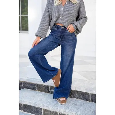 Judy Blue Retrograde High Rise Dark Wash Tummy Control Wide Leg Jeans