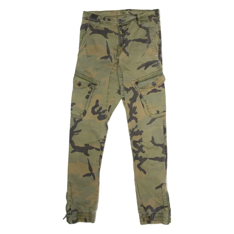 FSBN Cuffed Camouflage Cargo Mens Trousers Green Regular Straight W28 L30