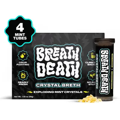 Crystal Breth Exploding Mint Crystals - 4 Tubes, 12 Servings, 1.6 Oz, Clinically Backed, Zero Calories, Zinc Infused, Fast Ac...