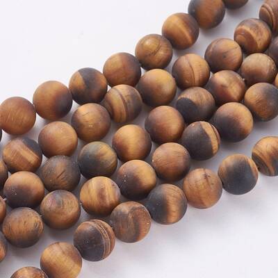 Natural Frosted Tiger Eye Round Bead Strands