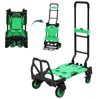 Garvee 2-in-1 Folding Hand Truck 330LB - Steel Frame w/Foldable Basket 4 Wheels Bungee for Moving, Office & Luggage Transport