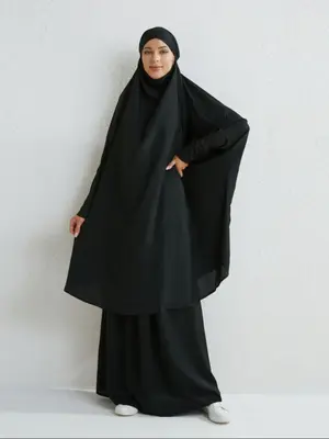 Women's Solid Long SleeveĀ Islamic Sets, Modest Batwing Abaya Robe with Chiffon Scarf Hijab, Muslim Jilbab Hijab Women Abaya ...