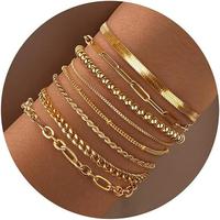 Sanfenly 8Pcs Gold Bracelets For Women, 14K Real Gold Plated Dainty Trendy Stackable Stacking Bracelets Chain Charm Link Pape...