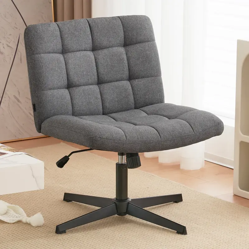 Furnimart Wide Swivel Criss Cross Chair for Home Office, Mid Back Armless Desk Chair No Wheels Height Adjustable Wide Seat Ho...