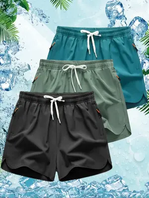 Men's Loose Drawstring Waist Shorts, Casual Elastic Waist Pocket Zipper Shorts for Summer, Breathable Men's Bottoms for Daily...