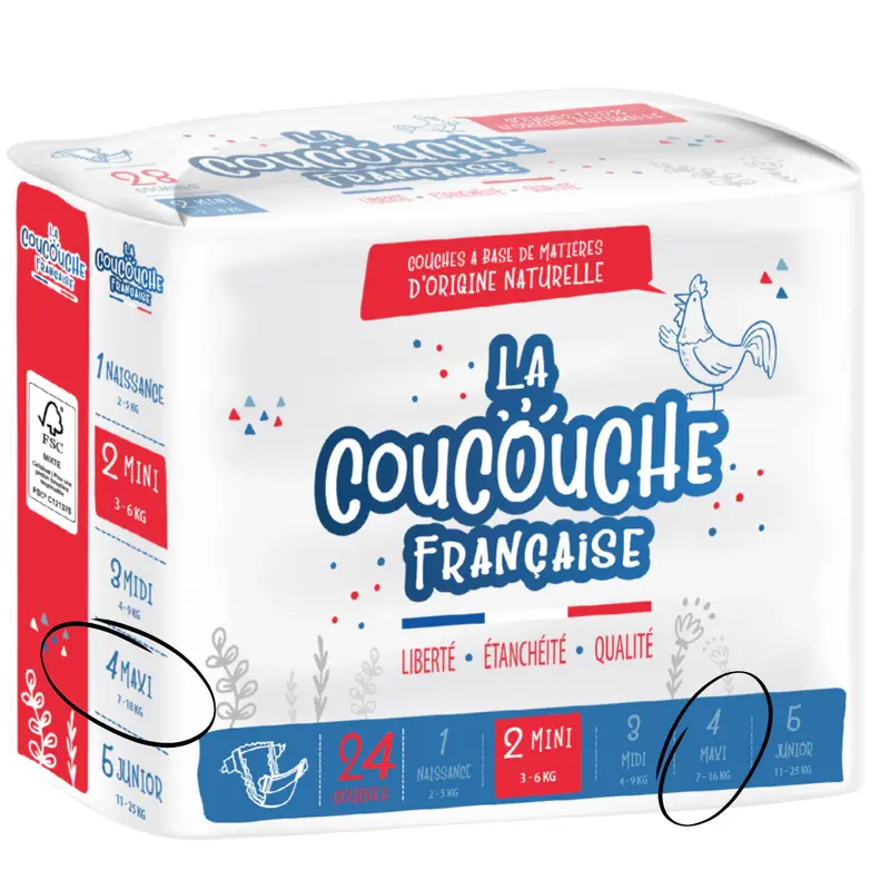 La Coucouche Française - Size 4 - Maxi 7-18 kg - 24 diapers