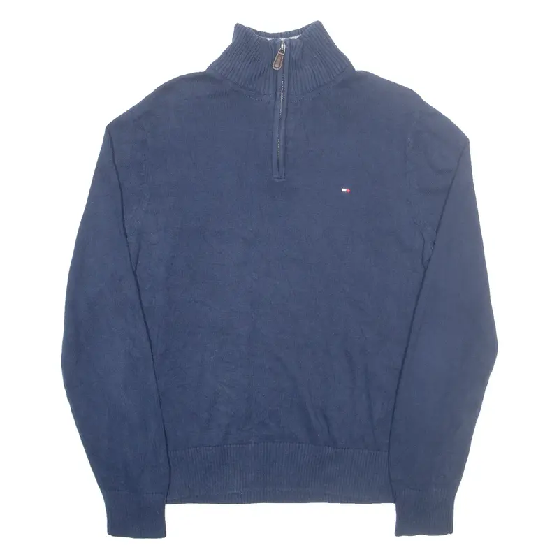 TOMMY HILFIGER Mens Jumper Blue 1/4 Zip Tight Knit M