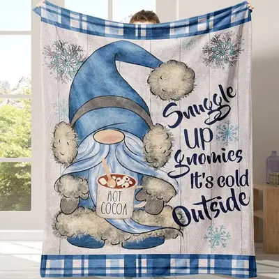 Christmas Gnome Pattern Blanket, 1 Count Soft and Comfortable Air-conditioned Room Flannel Throw, Warm Nap Blanket for Home &...