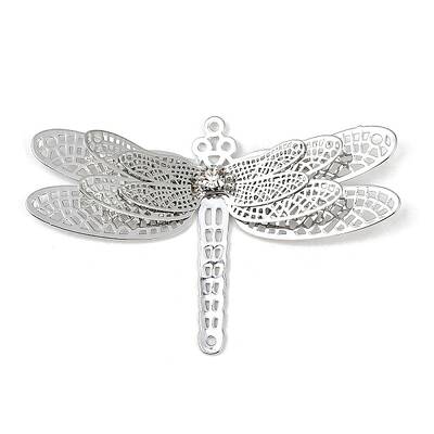 Brass Crystal Rhinestone Hollow 3D Dragonfly Connector Charms
