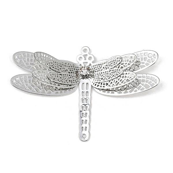 Brass Crystal Rhinestone Hollow 3D Dragonfly Connector Charms