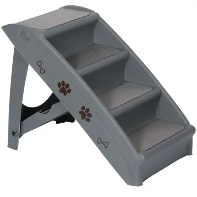Segawe 4 Steps Pet Stairs Ladder Washable Foldable Steps for Dogs and Cats Dark Grey