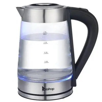 ZOKOP 110V 1100W 2.5L Electric Kettle with Blue Glass, High-grade stainless steel, Auto Shut-Off, Boil Dry and Overheat Prote...