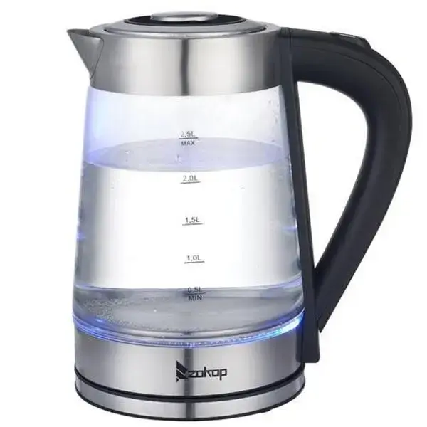ZOKOP 110V 1100W 2.5L Electric Kettle with Blue Glass, High-grade stainless steel, Auto Shut-Off, Boil Dry and Overheat Prote...