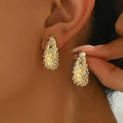Vintage Roman Style Stainless Steel Enamel Teardrop Earrings for Women