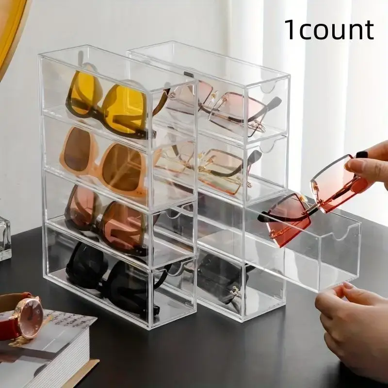 Clear Sunglasses Drawer Divider, 1 Count Multi-layer Transparent Dust-proof Sunglasses Storage Box, Home Organizer for Living...