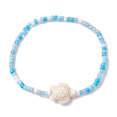 Glass with Dyed Synthetic Turquoise Beaded Stretch Bracelets