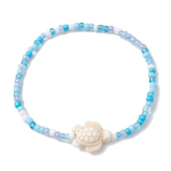 Glass with Dyed Synthetic Turquoise Beaded Stretch Bracelets
