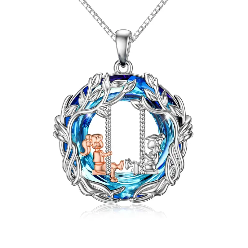 Sterling Silver Round Crystal Sisters Pendant Necklace