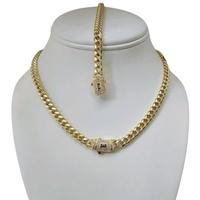 Cuban Link Jewelry Set – 14K Gold Plated Necklace & Bracelet with Crystal Lock Detail