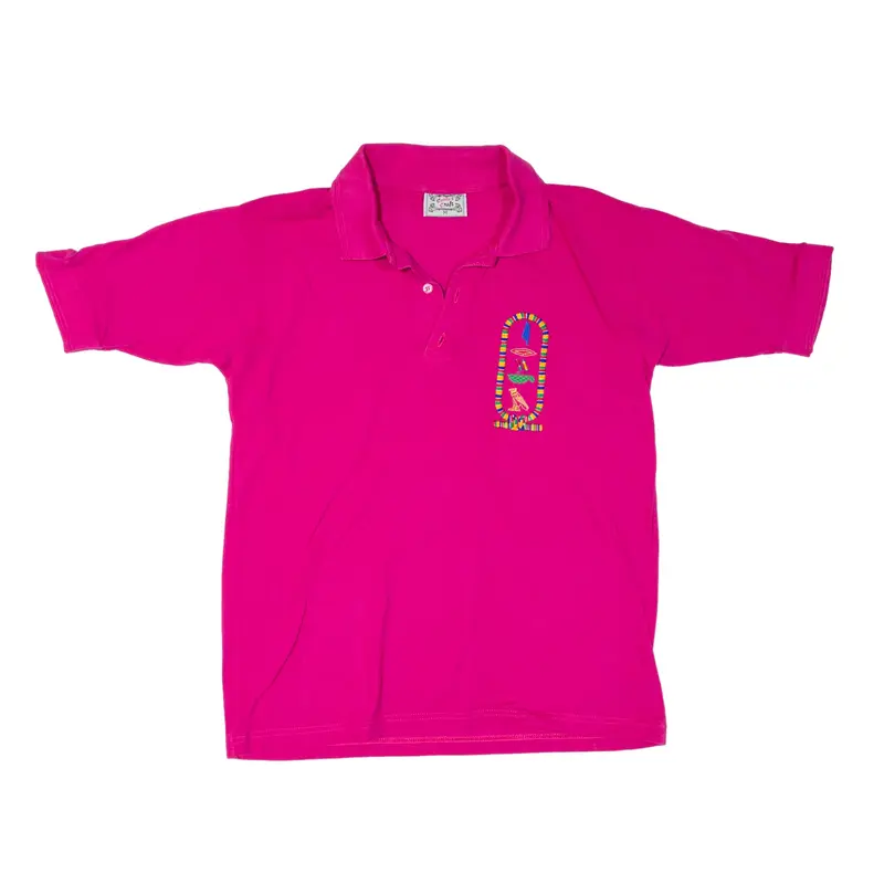 CARLA CRAFT Egyptian Hieroglyphs Polo Shirt Pink Short Sleeve Womens M