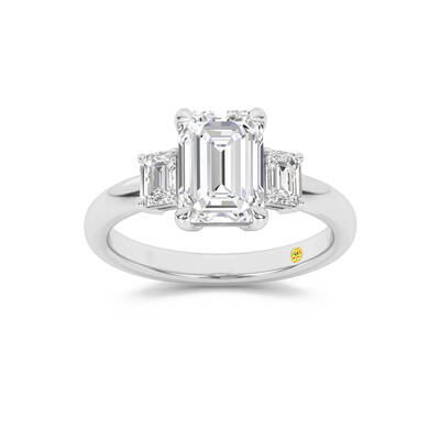 Moonbeam Three Stone Emerald Cut Lab Grown Diamond Engagement Ring | 10K White Gold 3 1/2 CT. TW.