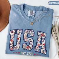 Comfort Colors Floral USA Shirt, American Girl T Shirt, USA Est 1776 Girly 4th of July T-Shirt, Patriotic Women TShirt, Flowe...