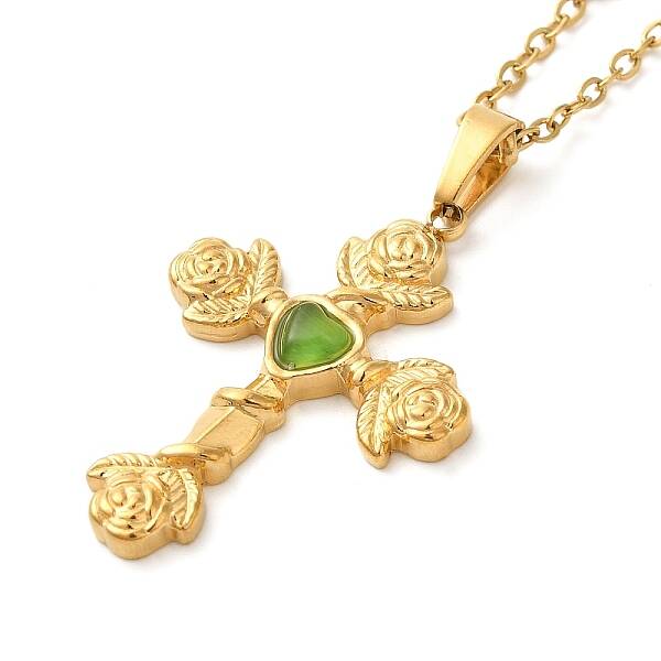304 Stainless Steel Pave Natural Stone Pendant Necklaces for Women