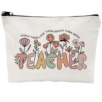 Floral Pattern Teacher Cosmetic Bag, Travel Toiletry Organizer, Back To School Teacher Gift, Zipper Makeup Bag Pouch, Storage...