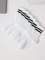 Women's 6 Pairs Striped Print Crew Socks, Casual Soft Comfy Fashion Breathable Mid Calf Socks for Gym Outdoor Daily, Women's ...