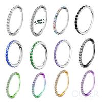 OUFER 20G Micro Gem CZ Hinged Nose Nostril Piercing Hoop Ring, Black/Purple/Pink/Green/Blue, Inner Diameter 5mm-12mm