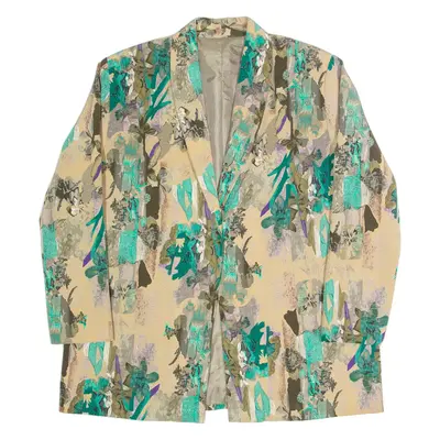 Womens Blazer Jacket Beige 90s Crazy Pattern M