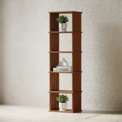 Tall narrow bookshelf in white oak