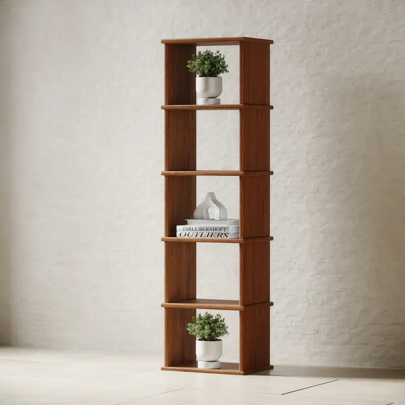 Tall narrow bookshelf in white oak