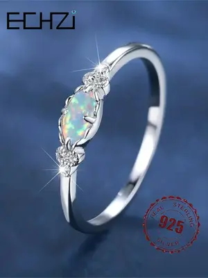 S925 Sterling Silver Fashion Artificial Gemstones Decorated Ring, Elegant Vintage Style Ring for Women, Trendy All-match & Ex...