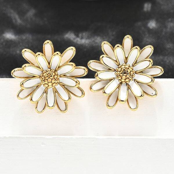 304 Stainless Steel Flowers Stud Earrings for Women