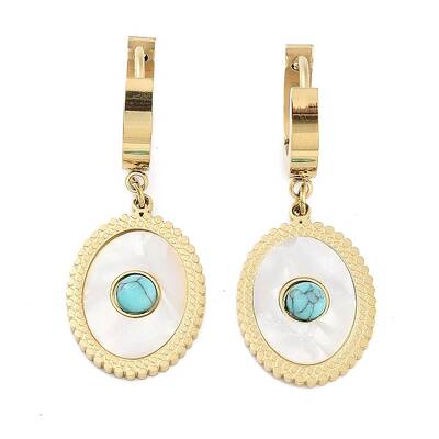 Oval 304 Stainless Steel Synthetic Turquoise Dangle Earrings