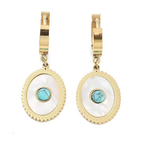 Oval 304 Stainless Steel Synthetic Turquoise Dangle Earrings