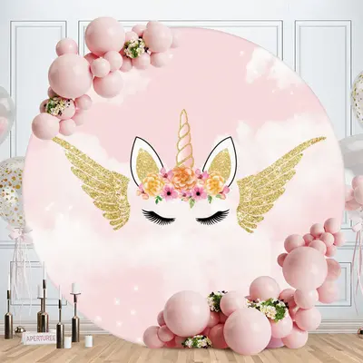 Aperturee Golden Wings Unicorn Circle Happy Birthday Backdrop