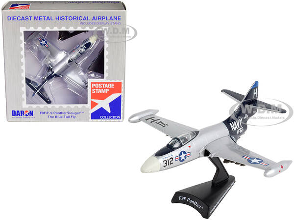 Grumman F9F/F-9 Panther/Cougar Aircraft Blue-Tail Fly United States Navy 1/100 Diecast Model Airplane by Postage Stamp