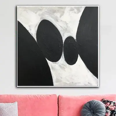 Black and White Painting Canvas Abstract Stones Wall Art Personalized Artwork 40x40 Art Minimalist Painting for Creative Deco...