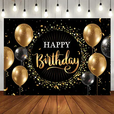 Aperturee Black Golden Balloon Star Circle Birthday Backdrop